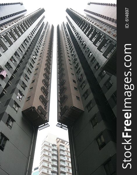 Twin Residential Blocks in the Sheung Wan district of Hong Kong. Twin Residential Blocks in the Sheung Wan district of Hong Kong