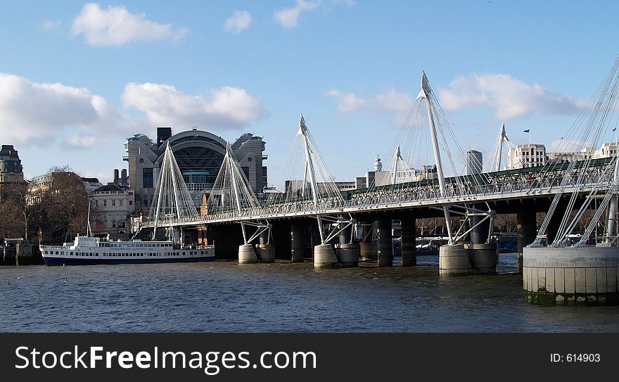 Train station by the river Thames in London. Train station by the river Thames in London