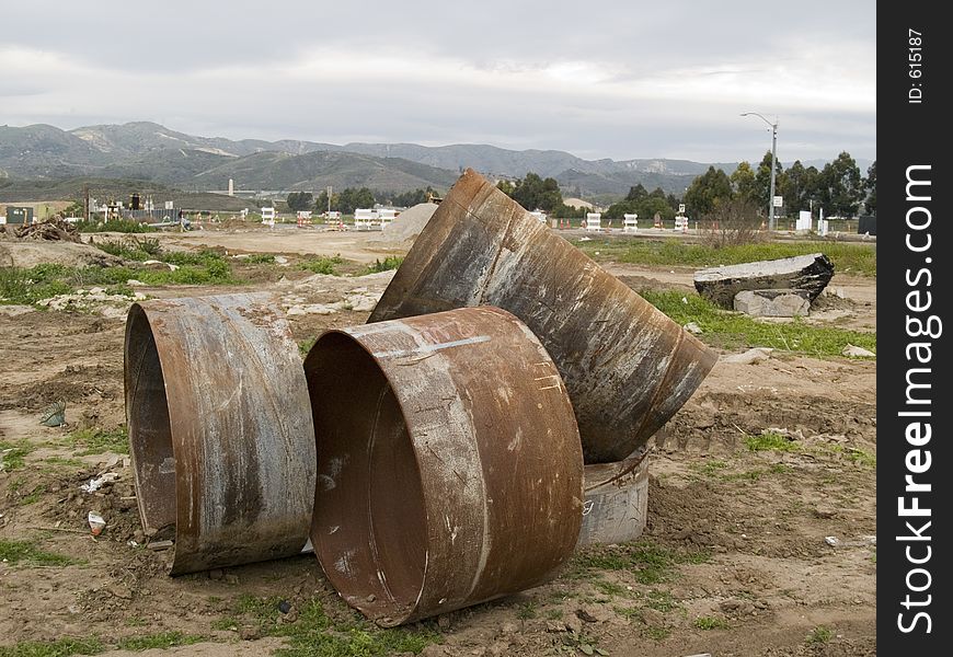 Old rusted metal sewer pipes. Old rusted metal sewer pipes