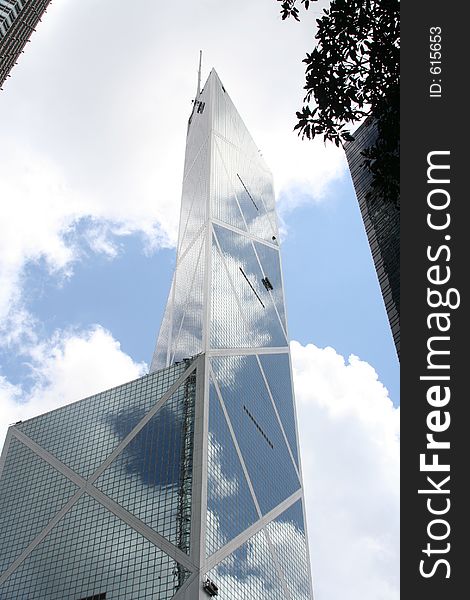 Skyscraper in Hong Kong on a clear day. Skyscraper in Hong Kong on a clear day