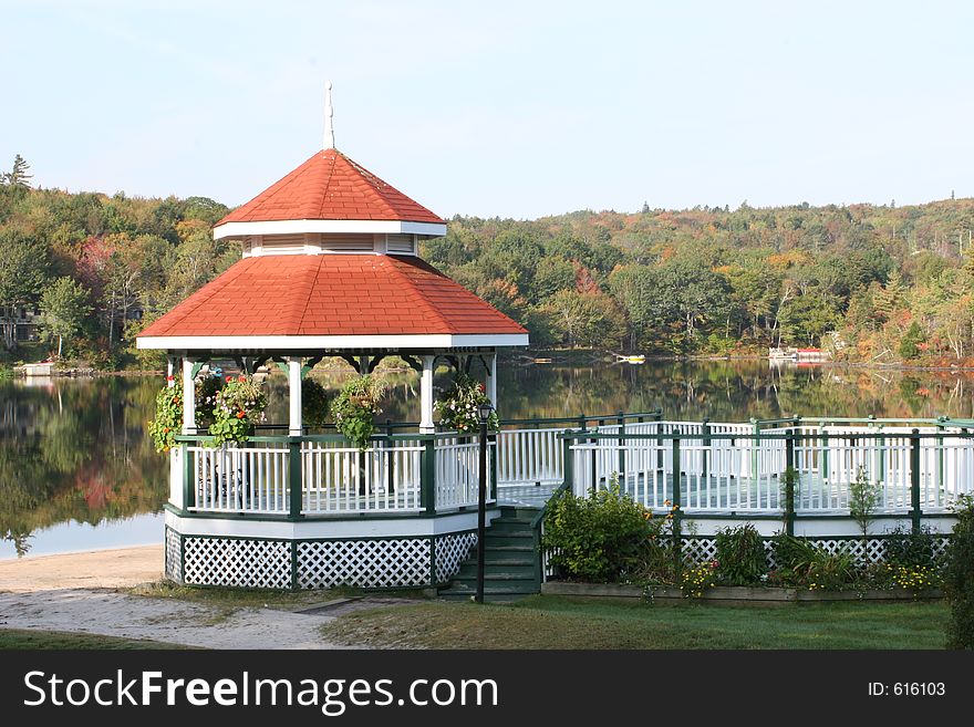 Gazebo on the lake in Autumn