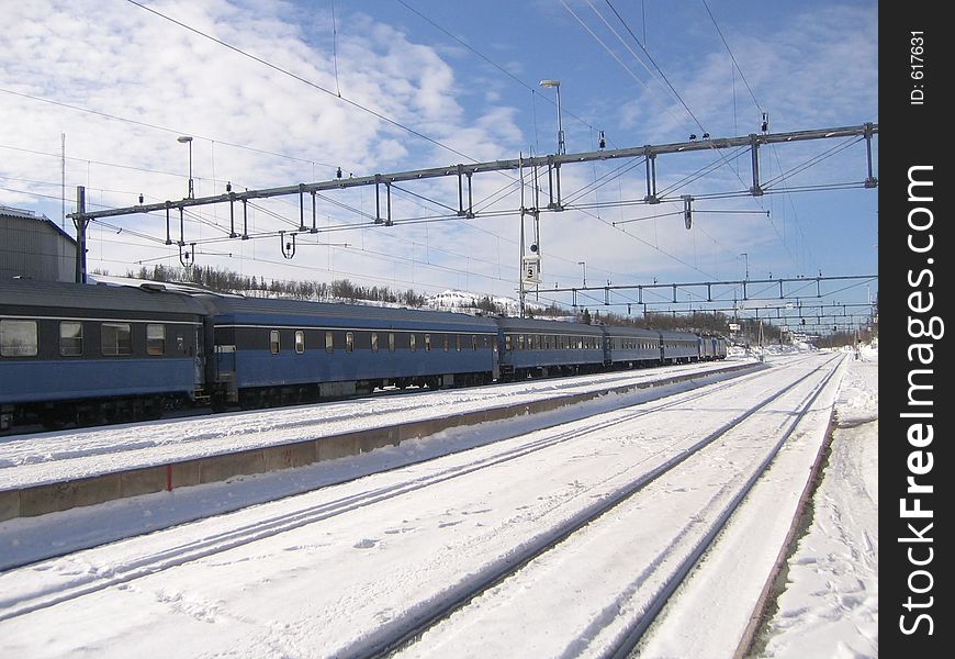 Train at a railway station in Sweden