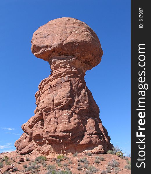 Unique rock formation in the shape of a nuclear bomb blast from Arches National Park Utah. Unique rock formation in the shape of a nuclear bomb blast from Arches National Park Utah.