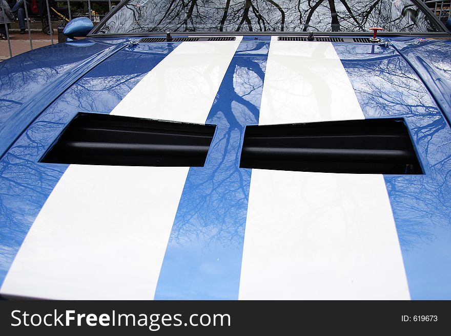 Hood of a racing car