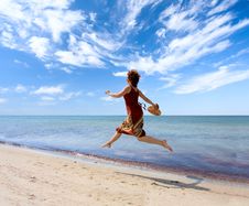 Girl Running Along Sea Coast Royalty Free Stock Photography Girl Running Along Sea Coast Royalty Free Stock Photography