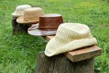 Hats In A Rown On Bench Royalty Free Stock Photo Hats In A Rown On Bench Royalty Free Stock Photo