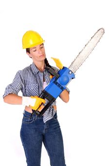 Beauty Woman With Chainsaw Royalty Free Stock Images Beauty Woman With Chainsaw Royalty Free Stock Images