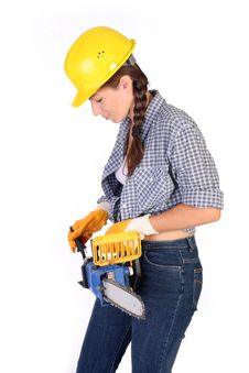 Beauty Woman With Chainsaw Royalty Free Stock Image Beauty Woman With Chainsaw Royalty Free Stock Image