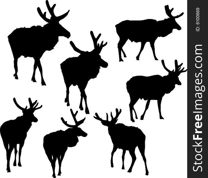 Illustration with deer silhouettes isolated on white background. Illustration with deer silhouettes isolated on white background