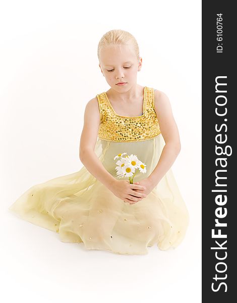 Young ballerina dancer over a white background