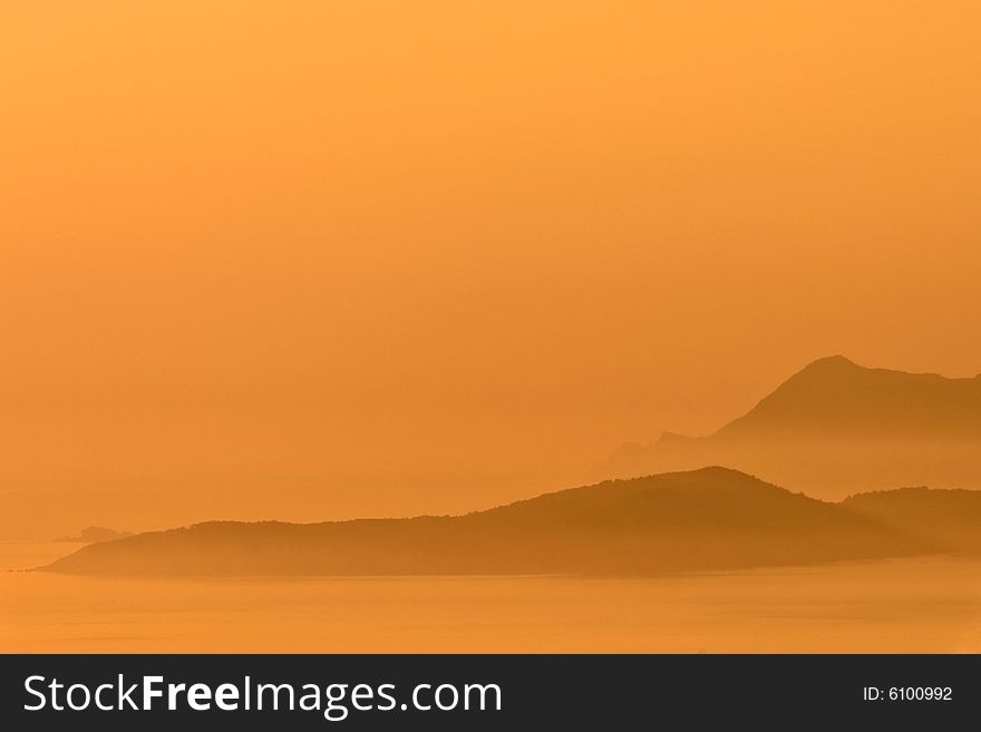 Sunset in Greece orange glow