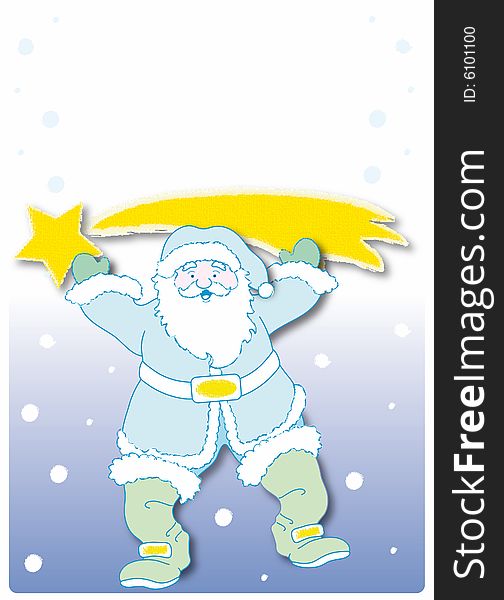 Santa claus happy with comet star in the snow. Santa claus happy with comet star in the snow