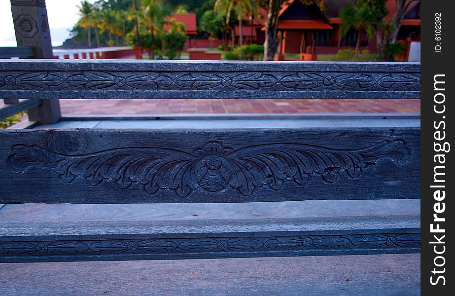 Intricate Wood carving detail on beach platform. Intricate Wood carving detail on beach platform