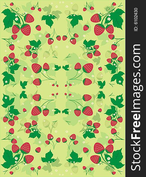 Bright background with leaves and strawberries. Bright background with leaves and strawberries