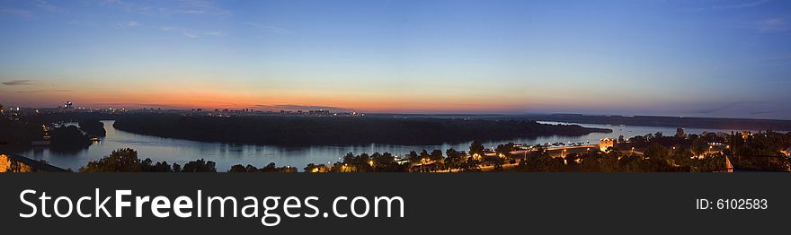 Sunset panorama of Belgrade from top of fortress.
