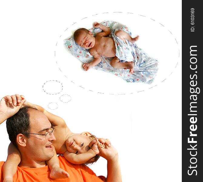 Father with son over white background