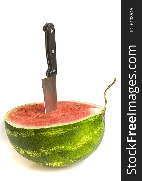 Half Of Juicy Watermelon With Knife