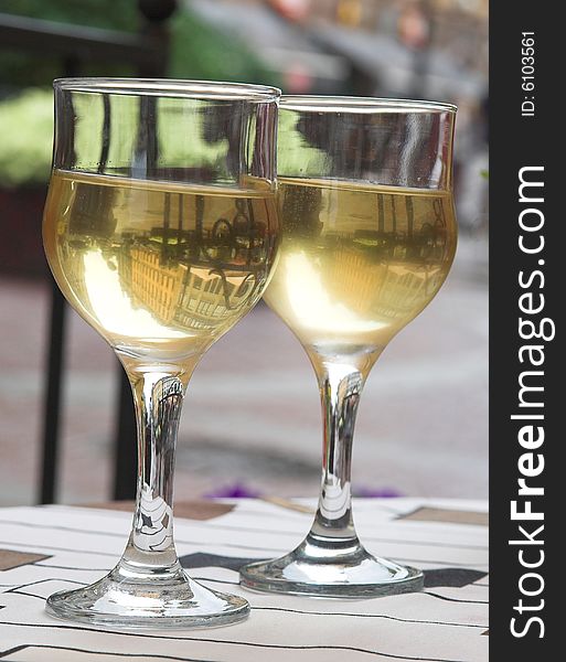 White wine on a table. White wine on a table