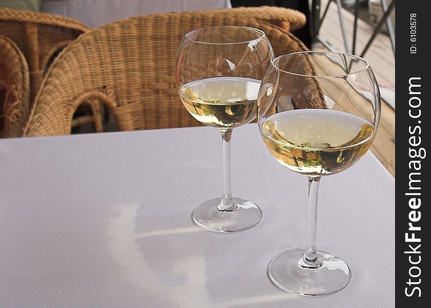 White wine on a table. White wine on a table