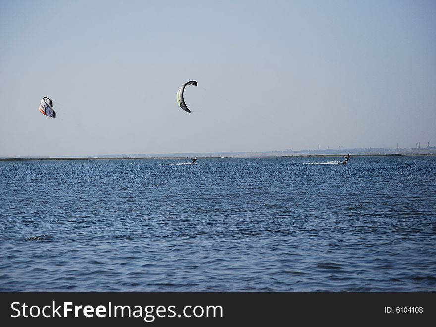 Kite boarding in the open sea