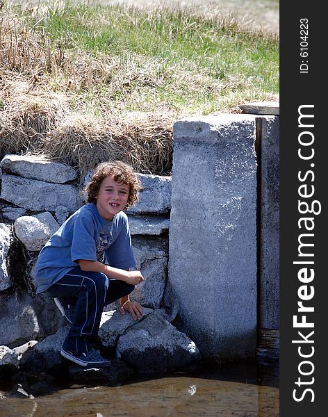 Boy exploring water