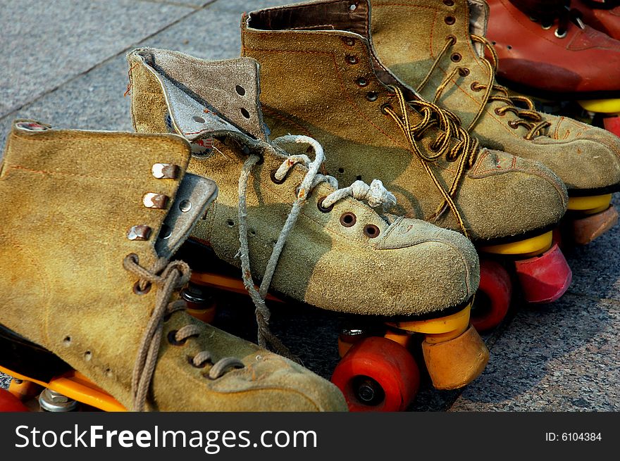 Close up of roller skates in China