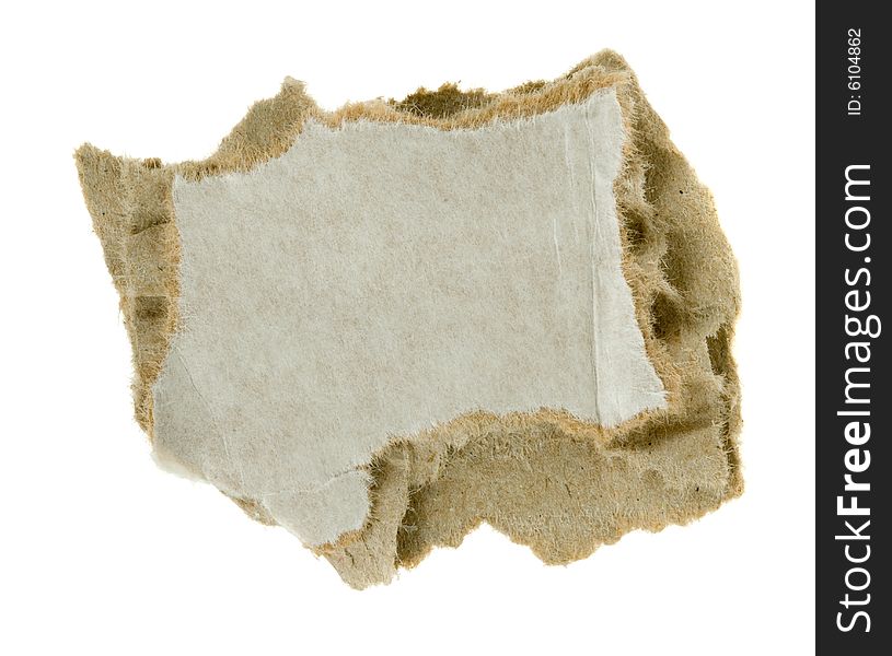 Torn piece of corrugated fiberboard isolated on a white background