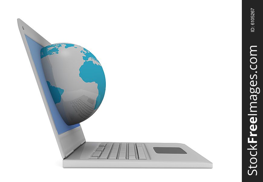 Laptop with world on white background. Laptop with world on white background