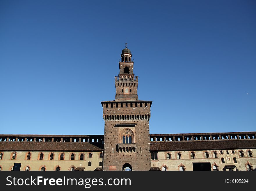 One of the towers of Castello Sforzesco in Milan, Italy
