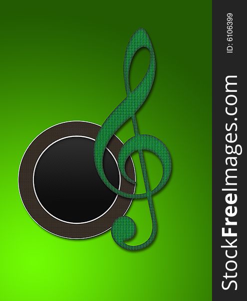 Illustration of speaker doom with music note in green background