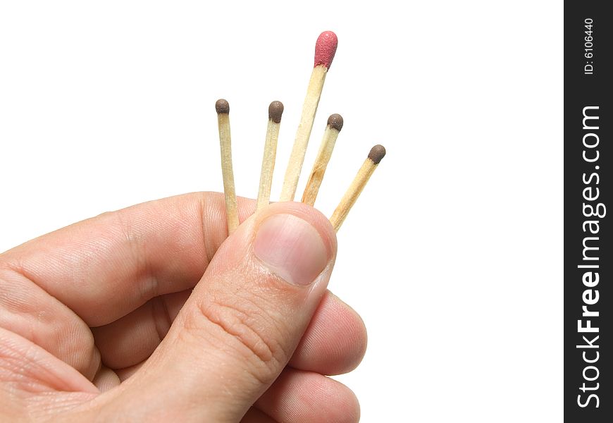 Hand with one big and for small matches. choice concept. Hand with one big and for small matches. choice concept