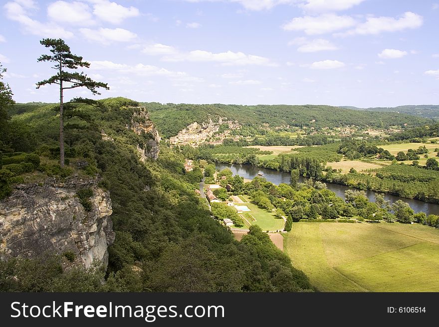 View over fields and the River Dordogne in France. View over fields and the River Dordogne in France