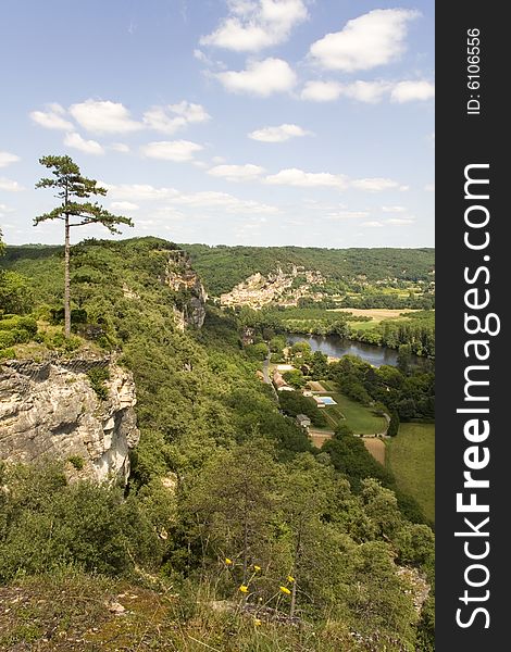 View over fields and the River Dordogne in France. View over fields and the River Dordogne in France