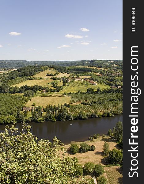 View over fields and the River Dordogne in France. View over fields and the River Dordogne in France