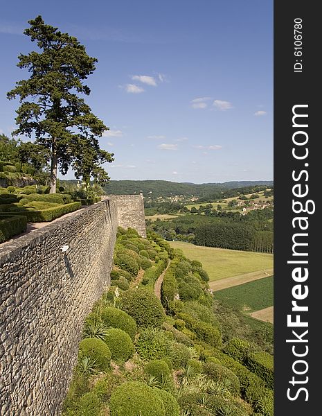 Looking along the wall at Marqueyssac Gardens in the Dordogne, France