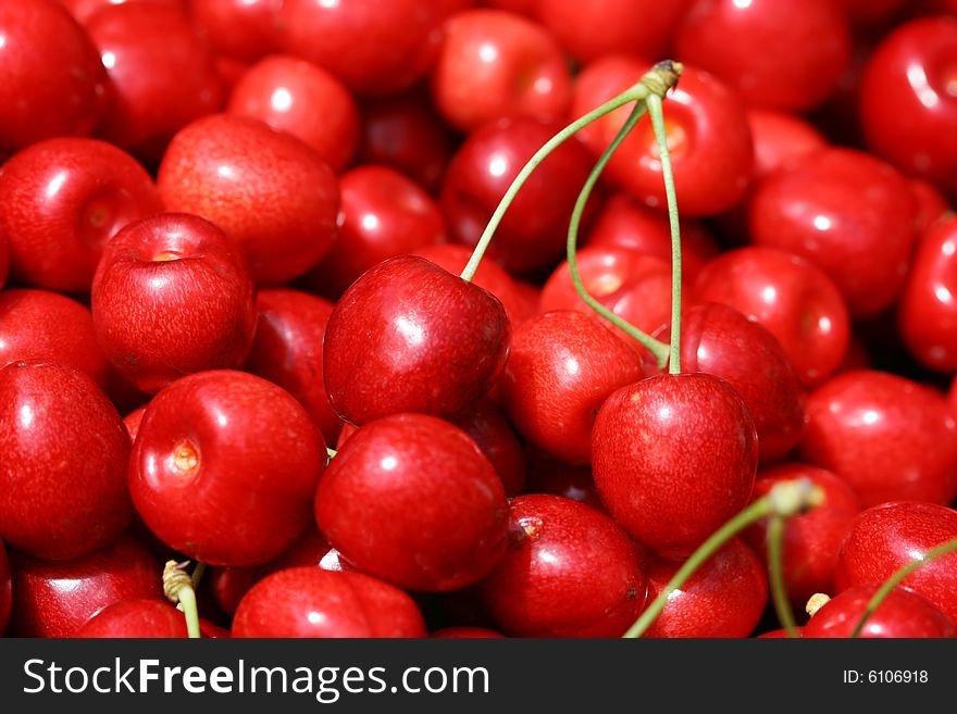 Many of red sweet cherries. Many of red sweet cherries