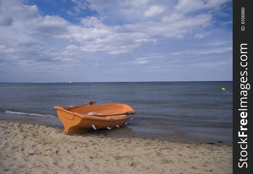 Lifeboat on a beach in Poland. Lifeboat on a beach in Poland
