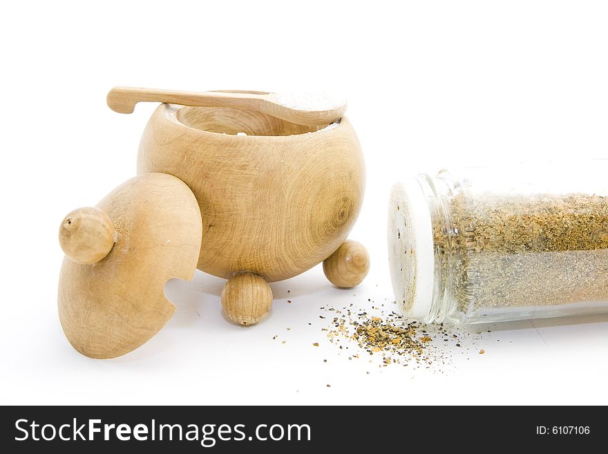Spice salt and pepper isolated on white. Spice salt and pepper isolated on white