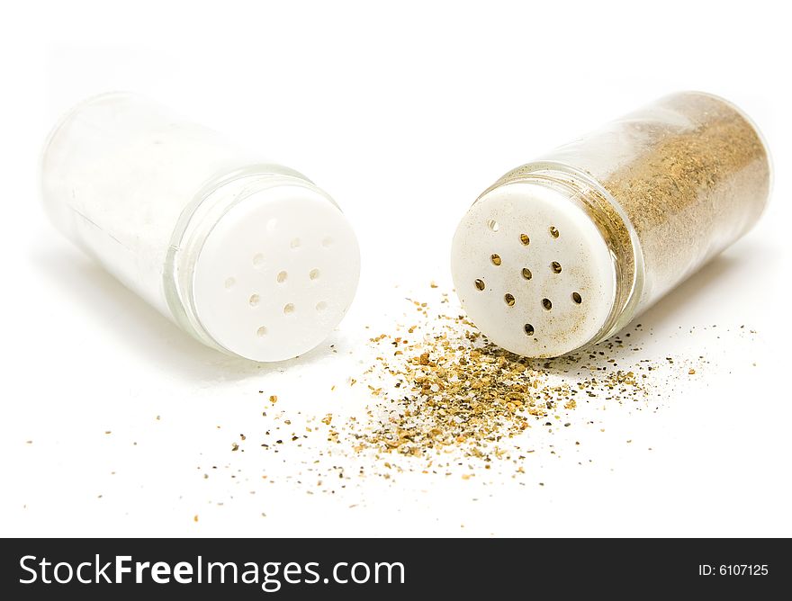 Salt and pepper isolated on white. Salt and pepper isolated on white