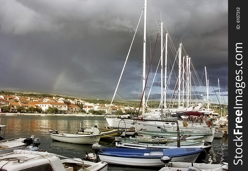 Croatia - city Primosten - anchorage by boat in harbour