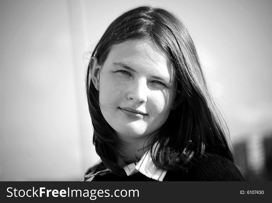 Close-up of a girl looking at camera. Close-up of a girl looking at camera