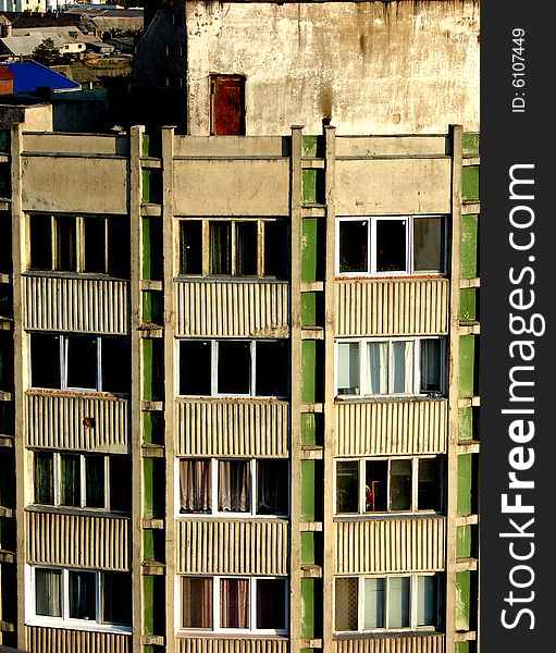 Old Communist Apartment Block detail and roof.