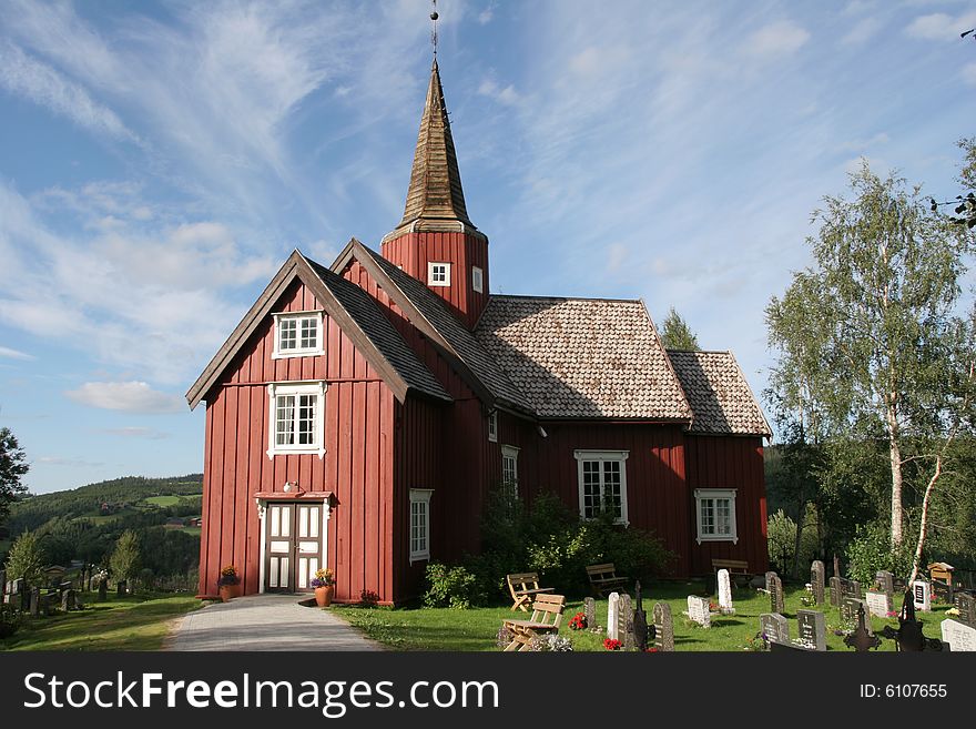 Tiny red highland church, Norway. Budalen. Tiny red highland church, Norway. Budalen