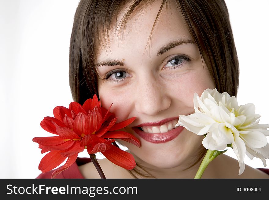 Teenager with Toothy Smile and flowers