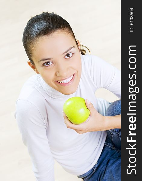 Woman Eating Fresh Green Apple