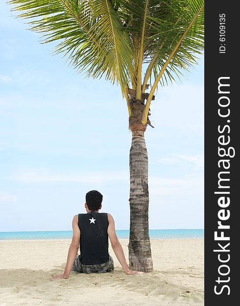 Enjoy and relax on tropical beach under coconut tree. Enjoy and relax on tropical beach under coconut tree