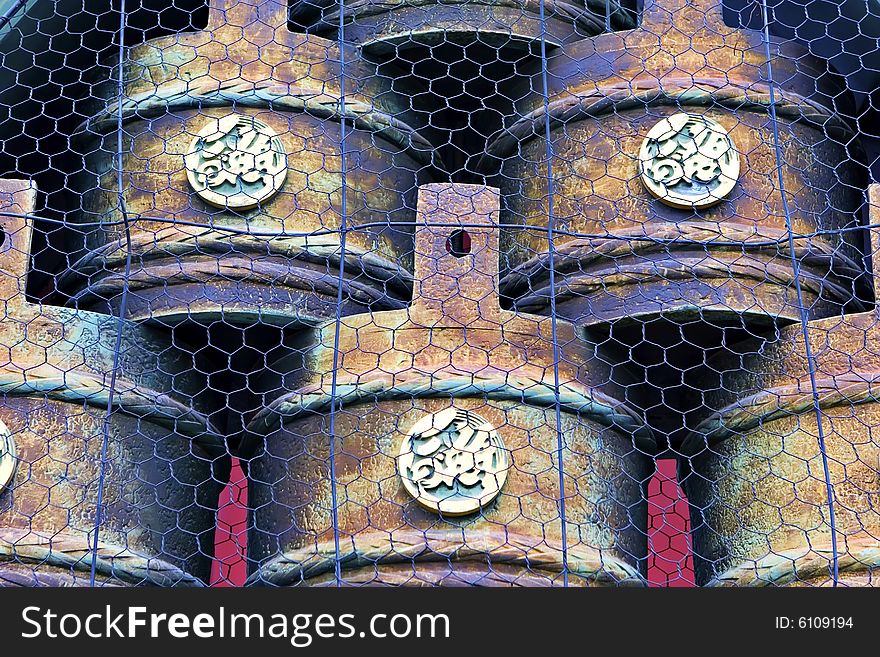 Barrels stacked on top of each other at temple. Barrels stacked on top of each other at temple