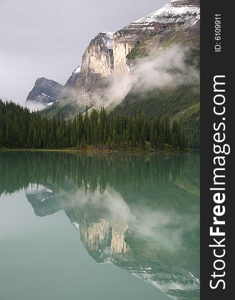 Sunset above Maligne Lake in Jasper National Park, Canadian Rockies. Sunset above Maligne Lake in Jasper National Park, Canadian Rockies