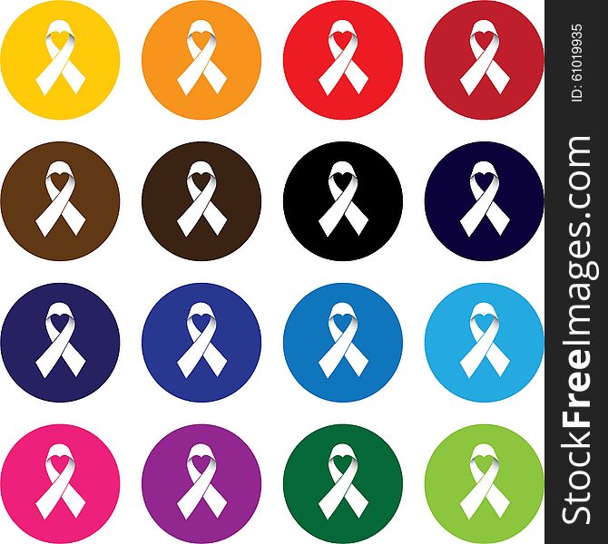 Pink ribbon, breast cancer awareness vector icon circle button set in different colors isolated on white background