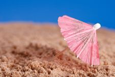 Red Parasol On Beach Sand With Blue Sky Background Royalty Free Stock Image Red Parasol On Beach Sand With Blue Sky Background Royalty Free Stock Image